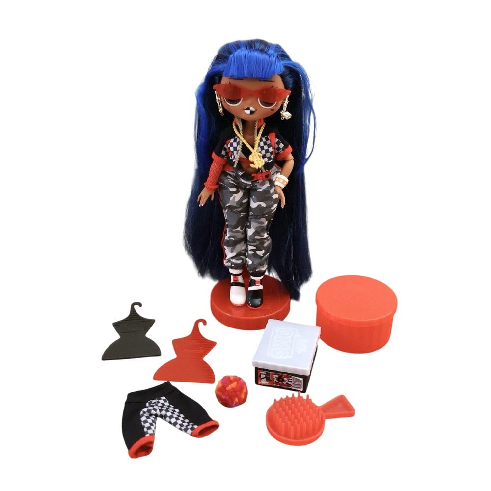 LOL Surprise! OMG Downtown BB Fashion Doll With Stand Streetwear Blue Black Hair